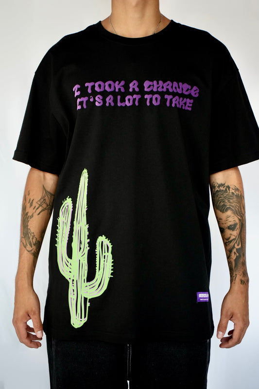 Oversized black short-sleeved t-shirt - Cactus