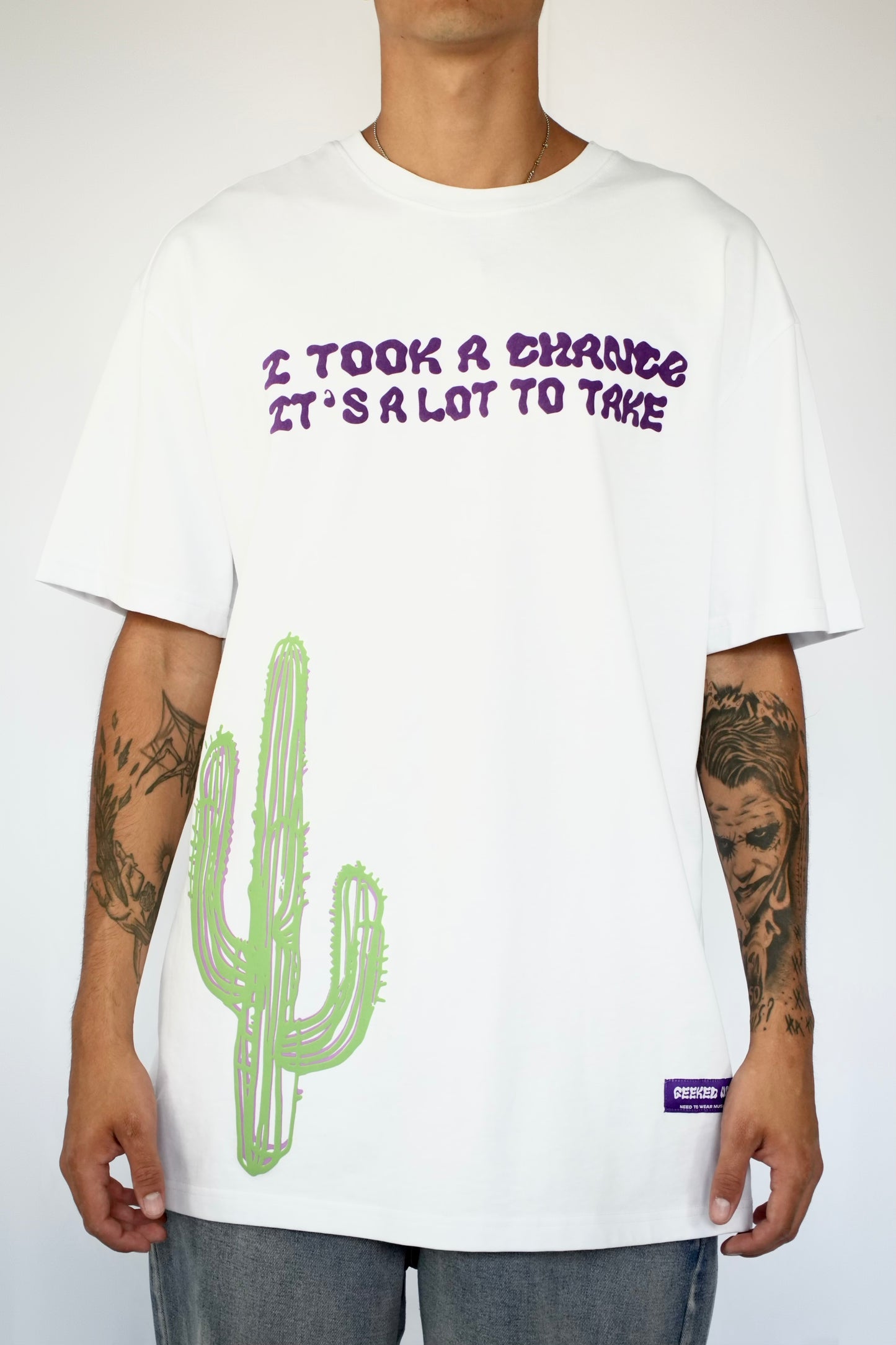 White oversized short-sleeved T-shirt - Cactus