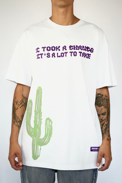 White oversized short-sleeved T-shirt - Cactus